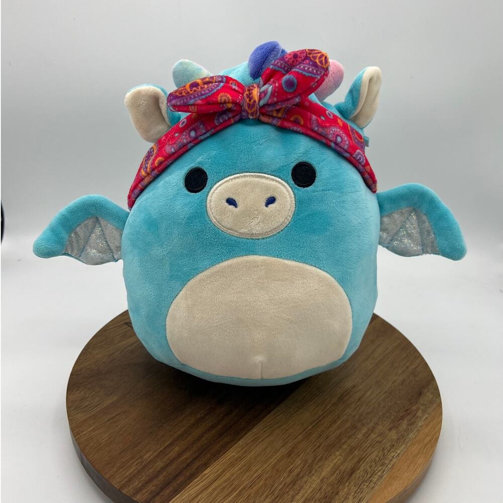 Squishmallows Tatiana Teal Dragon Red Bandana Plush